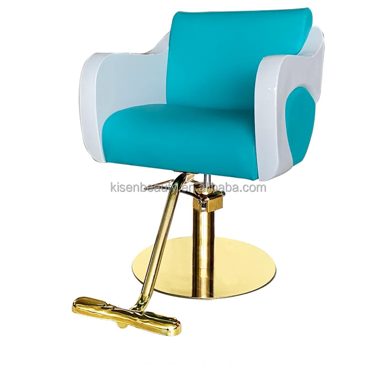 Foshan Kisen Manufacturer Beauty and Hair Salon Furniture White with Golden Round Base Barber Styling Haircut Chair for Women