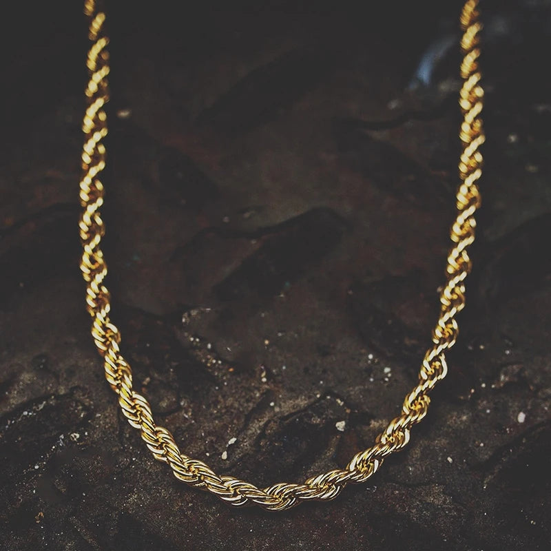 Hot Twinkle Stainless Steel Rope Chain Necklace 18K Gold Plated Thin Tick Twist Gold Silver Rope Chain 2mm 3mm 4mm 5mm 7mm 8mm