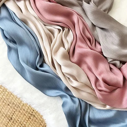 Wholesale New Design Silk Crepe Hijab Plain Satin Crinkle Georgette Crepe Hijab Scarves