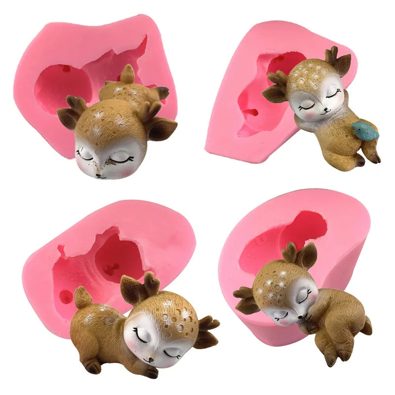 HY 3D Sleeping Deer Silicone Mold DIY Candle Soap Resin Mold Fondant Cupcake Topper Cake Decoration Tools