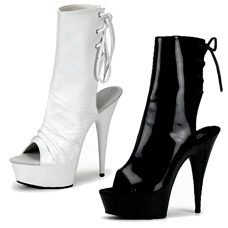 Women's 15cm High Heels Open Toe Ankle Boots Multicolor Fashion Lace Up Exotic Dance Sandals for Summer 6 Inch ABS Outsole