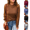 Fashion Woman's Lace Shirts Female Casual Long Sleeve Top New Ladies Autumn Round Neck Blouses