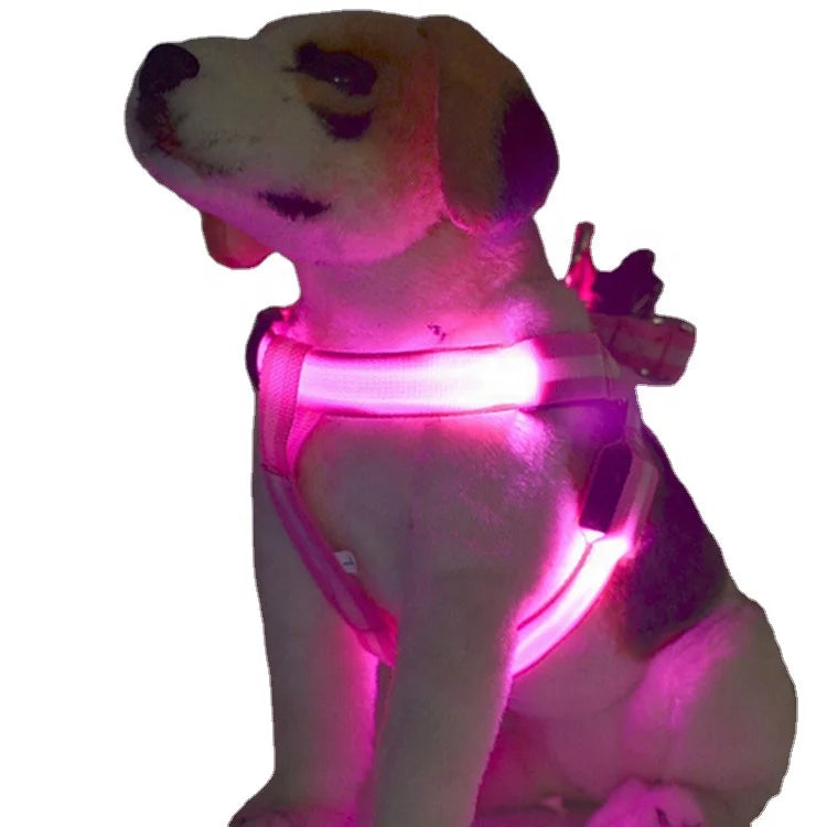 2025 Wholesale Custom Night Safety Adjustable LED Pet Harness Collar USB Rechargeable Glowing Flashing Led Dog Vest Harness