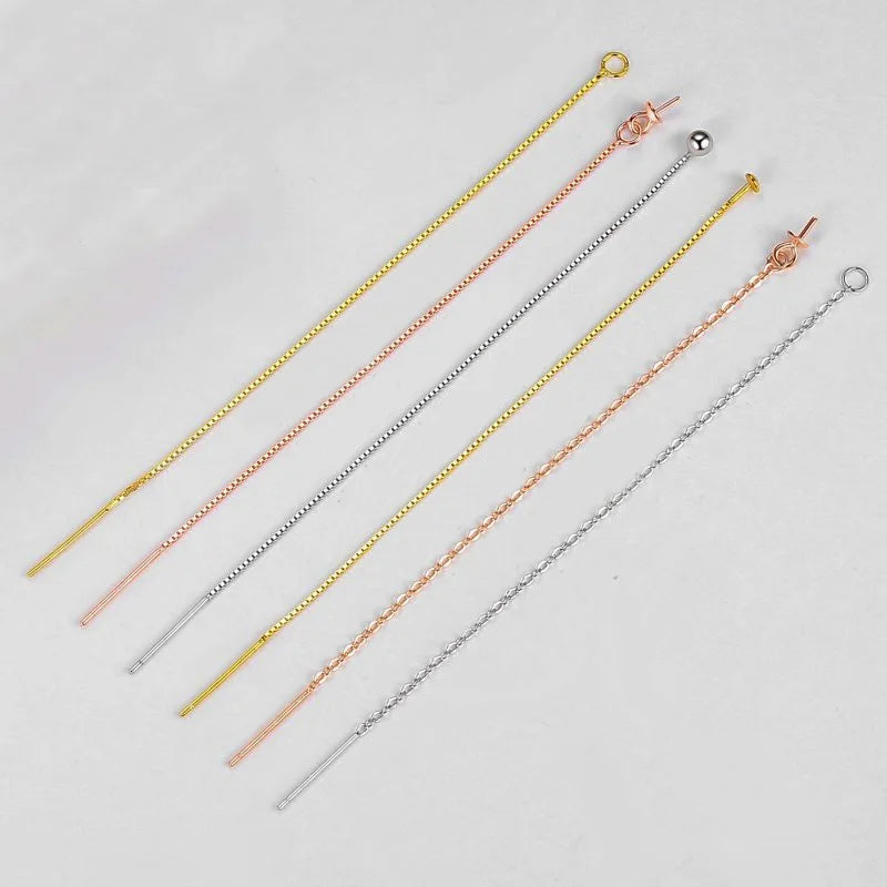 925 Sterling Silver Chain Earring DIY Box Oval Chains Earring Accessories S925 Rose Gold White Gold Plating