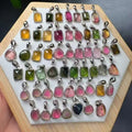 Handmade 925 Sterling Silver Natural Healing Crystal  Watermelon Tourmaline Charm Pendant for Anti Stress