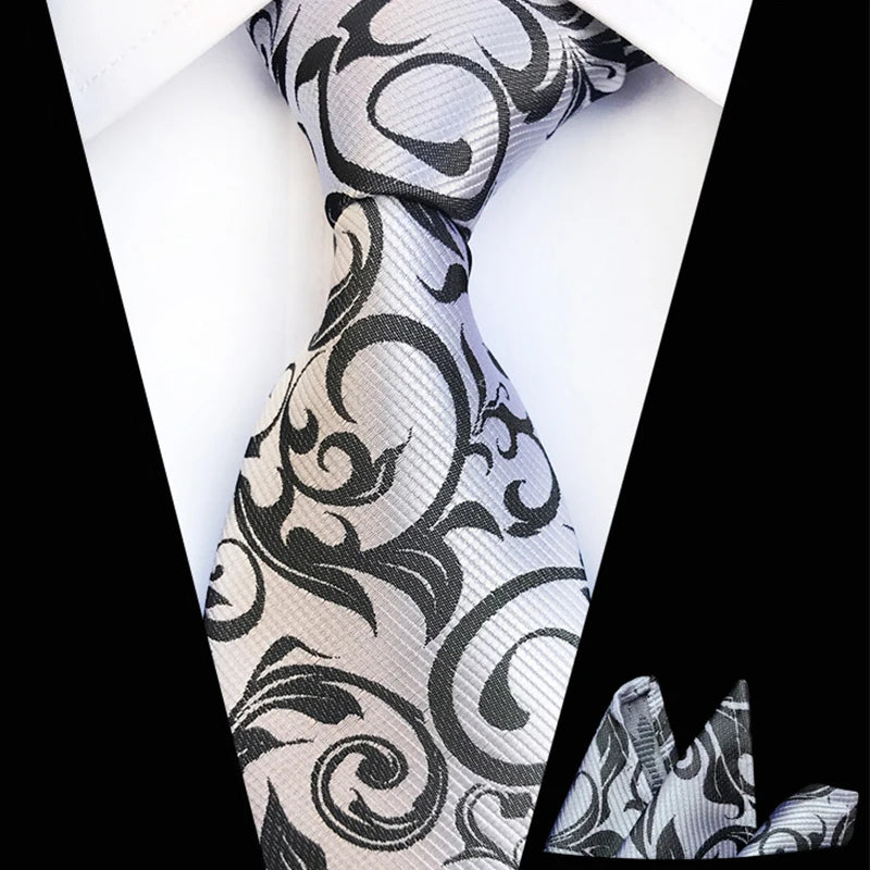 Silk Men's Tie Set Green Red Floral Plaid Jacquard Pocket Square Men Tie Set