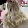 7x10 Silk Base Topper Blonde Highlight Wave European Hair Women Toupee 16 Inch Stock Ready to Ship Jewish Wig
