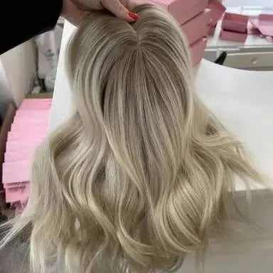7x10 Silk Base Topper Blonde Highlight Wave European Hair Women Toupee 16 Inch Stock Ready to Ship Jewish Wig