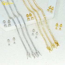 Shining Jewelry Ready to Ship 2mm Tennis Bracelet Earring Jewelry Set Vvs Moissanite Diamond Tennis Jewelry Gold Silver