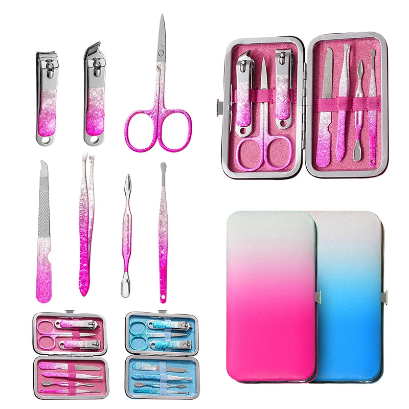 Stainless Steel Nail Cutter Set Pedicure Kit 10pcs Professional Salon Manicure Tools Leather Sheath High Hardness Blue/Red