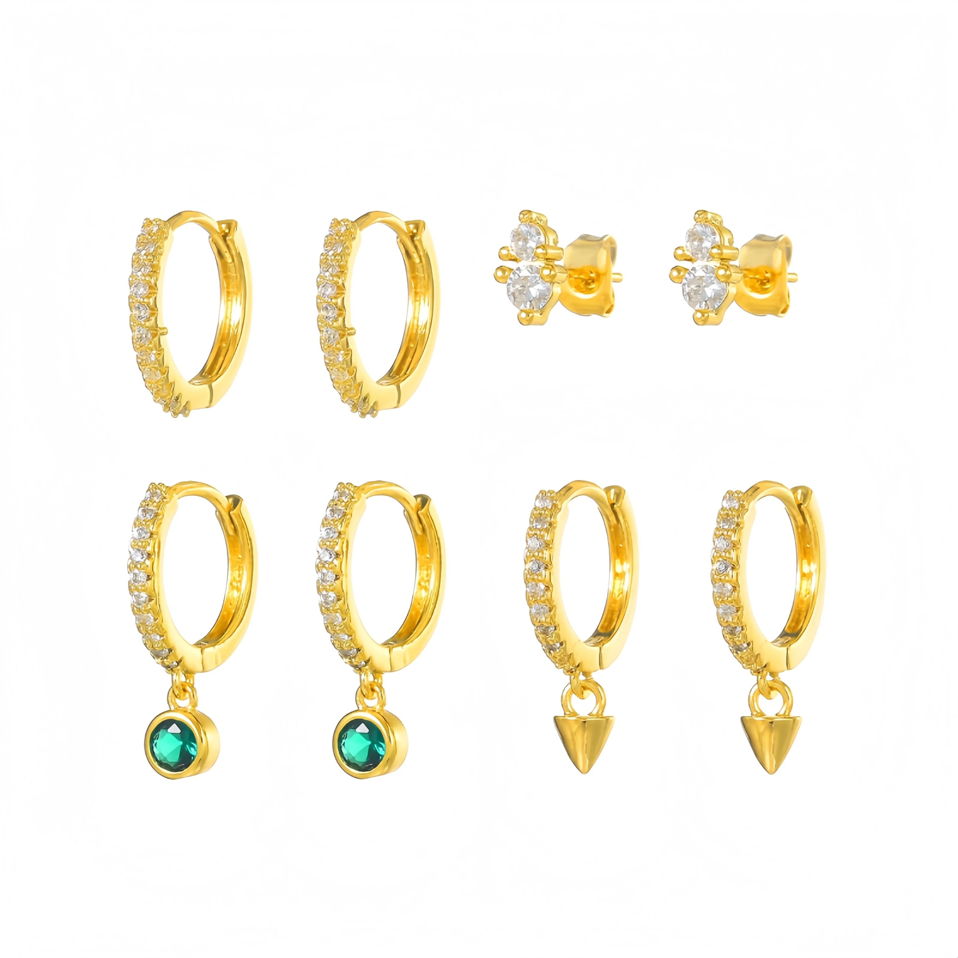 925 Sterling Silver Dangle Earrings Sets with Colorful Zircon Gold Plated Needle Hoop Ladies Trendy Jewelry for Party Gift Idea