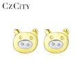 CZCITY Women's Gold Small Pig Stud Fashion Wholesale Silver Earing 925 Sterling Silver Gold Plated Woman Hot Sell Earrings
