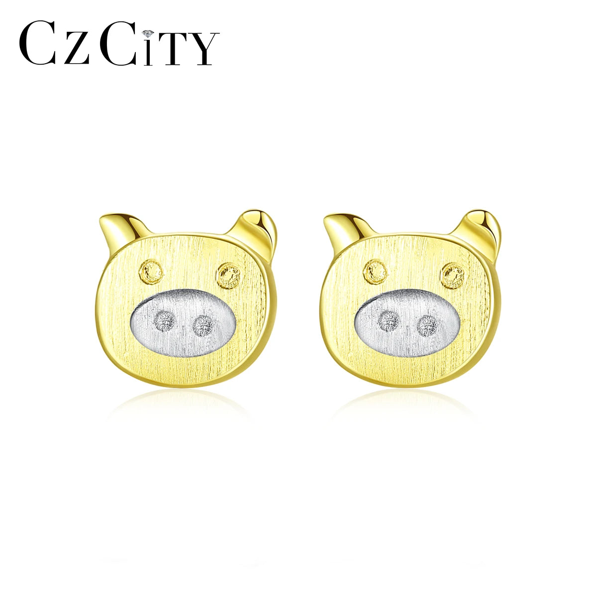 CZCITY Women's Gold Small Pig Stud Fashion Wholesale Silver Earing 925 Sterling Silver Gold Plated Woman Hot Sell Earrings