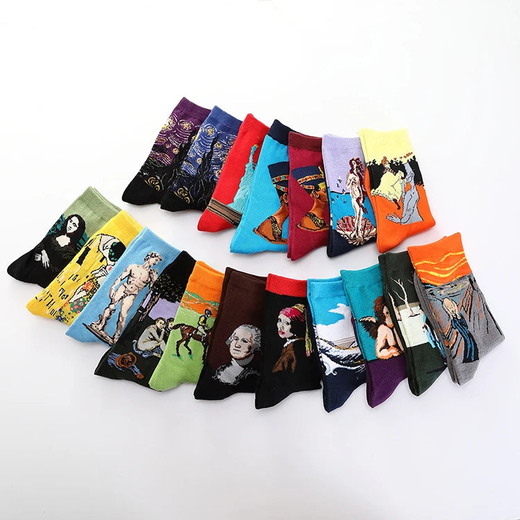 Factory Wholesale Art Socks Big Size Men Cotton Harajuku Style Van Gogh Famous Painting Socks Colorful Vintage 3d