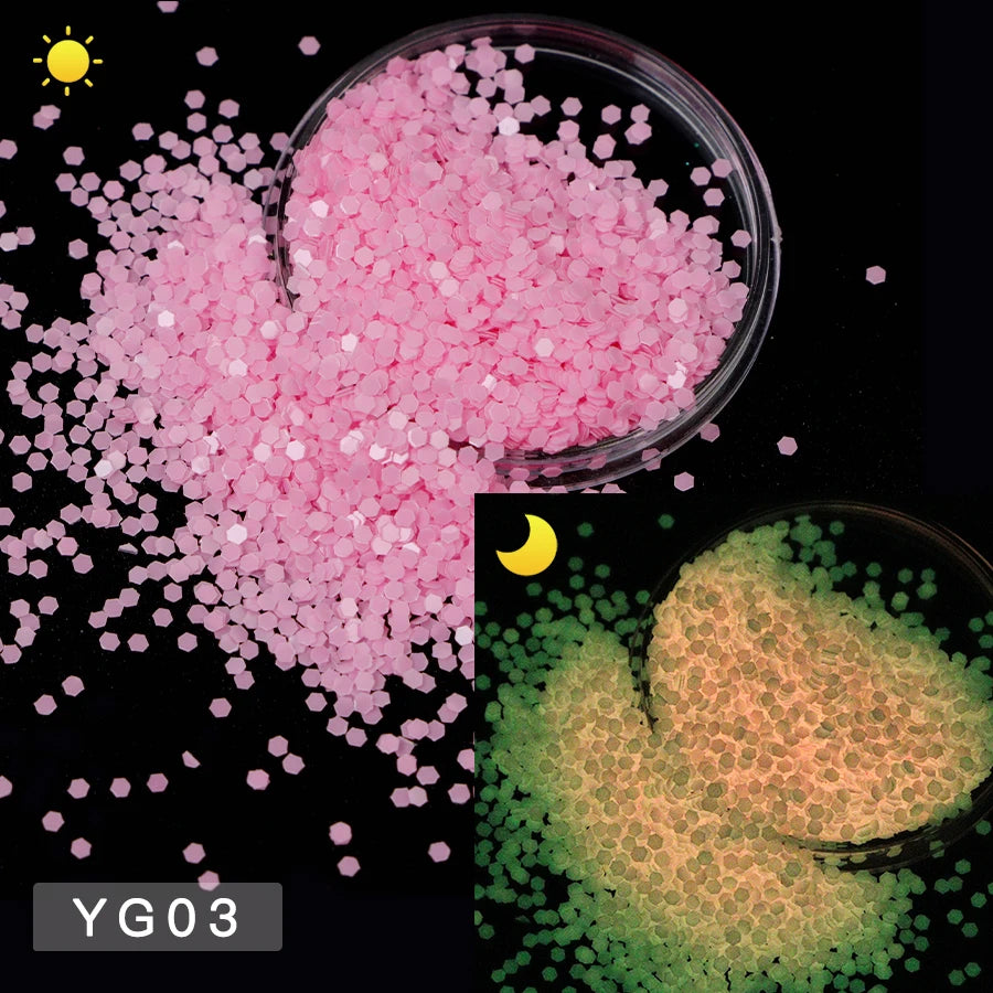 100g/bag Christmas Nail Powder Glow in Dark for Epoxy Resin Hexagon Shape Decorations Supplies