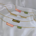 QIUHAN OEM/ODM Bubble Letter Enamel Name Necklace Pendant Stainless Steel Nameplate Double Name Necklace for Women