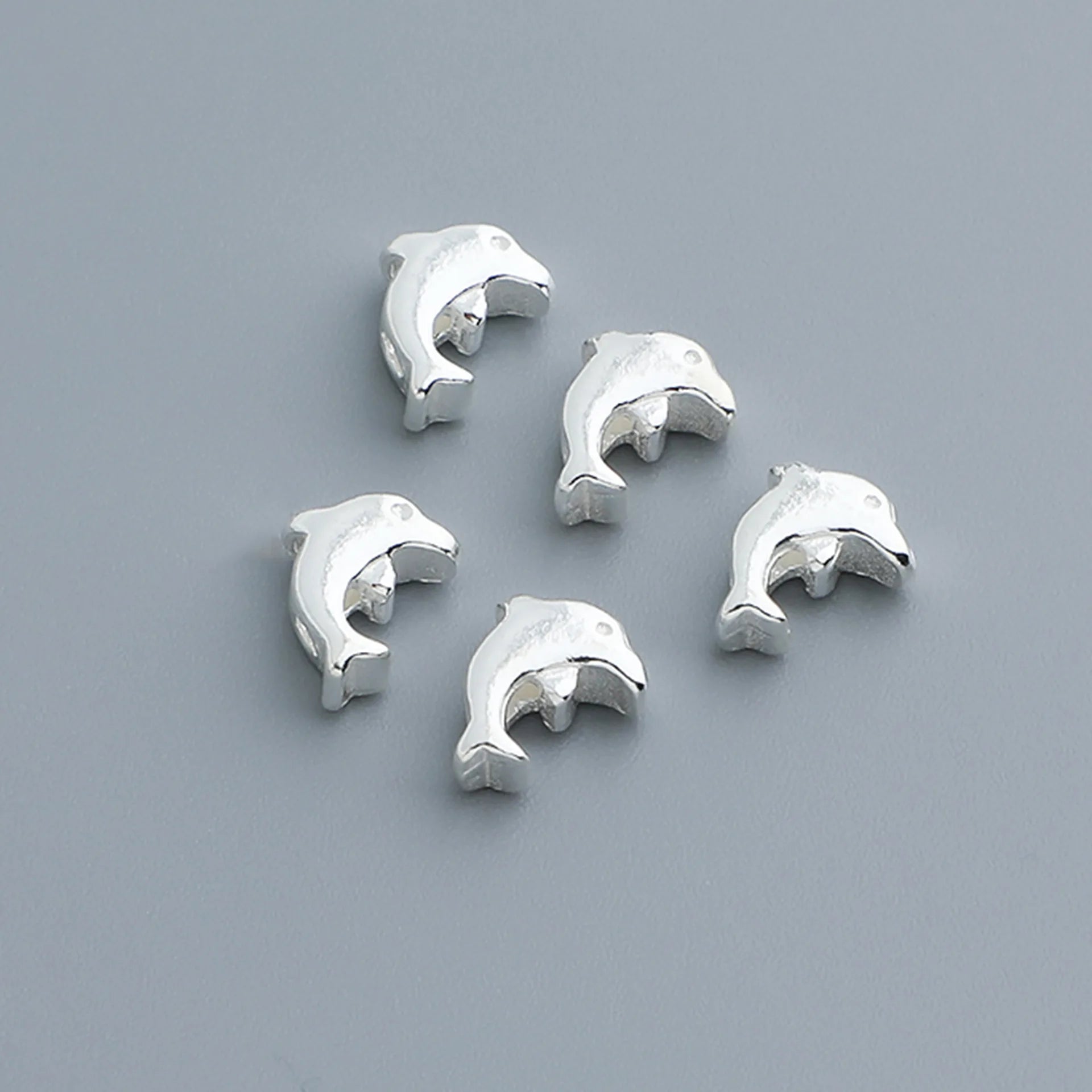 Dolphin Animal Beads 925 Sterling Silver 7mm*5.8mm Smooth Dolphin Charm Beads for Bracelet Necklace Making Finding