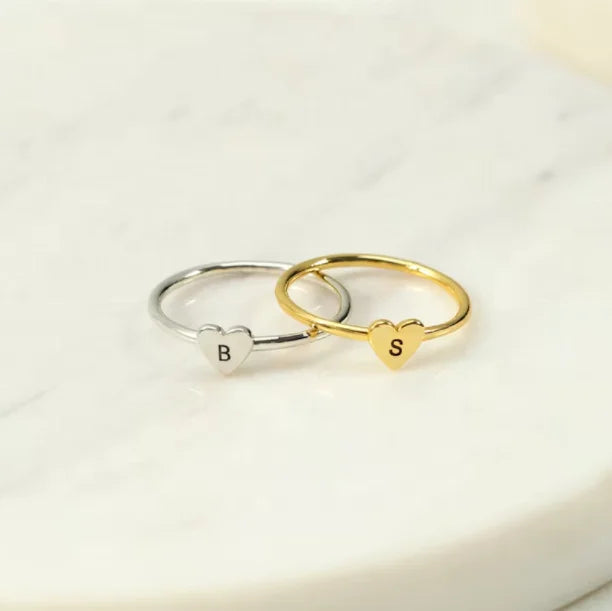 Personalized Women Initial love Ring Stackable Heart Letter 925 Sterling Silver Casual Rings for Ladies