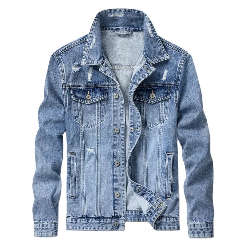 Good Quality Custom Casual Slim Long Sleeve Jean Jacket Men's Ripped Biker Classic Style Vintage Blue Denim Jacket for Men