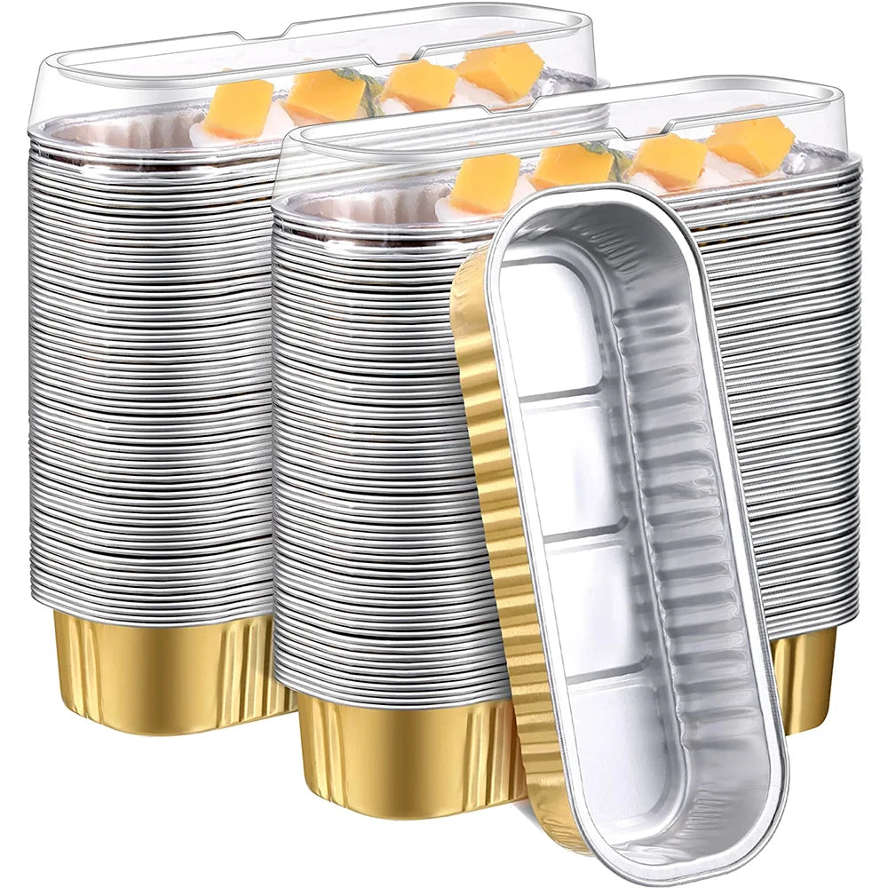 50pcs Disposable Aluminum Foil Baking Cups 6.8oz Mini Cake Pans Rectangle Cupcake Containers for Dessert Cheesecake Creme Brulee