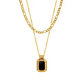 Nabest Women Figaro Necklace 18K Gold Plated Stainless Steel Tarnish Free Layers Rectangle Pendant Clavicle Chain Jewelry