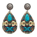 Turquoise Teardrop Wooden Aztec Teardrop Earrings 2023 New Ethnic Geometric Pattern Western Women Accessories Jewelry Wholesale
