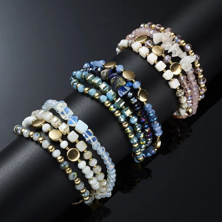Hot - Selling Color Crystal Winding Multi - Layer Adjustable Bracelet Natural Stone Bracelet