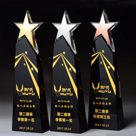 MH-NJ00736 Souvenir Gifts Gold Silver Copper Star Trophy Customized Black Crystal Trophy Star Award Trophy