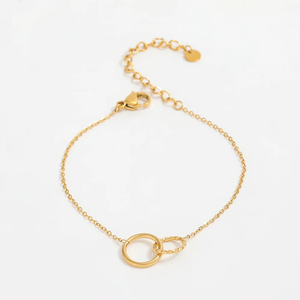 High End Gold Plated Stainless Steel Twist Two Circle Bracelet for Women Wholesale Jewelry