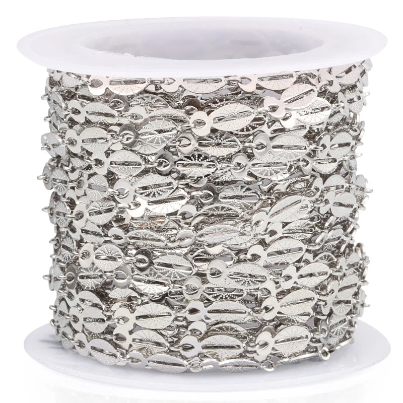 Handmade Shiny Chains for Women Men Flower Pattern Jewelry Silver Color DIY Necklace and Bracelet 304L Stainless Steel Chain