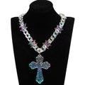 New Ins Hip Hop Chunky Necklace Clear Thorns Link Chain Party Jewelry AB Color Cool Cross Pendant Laser Acrylic Necklace for Men
