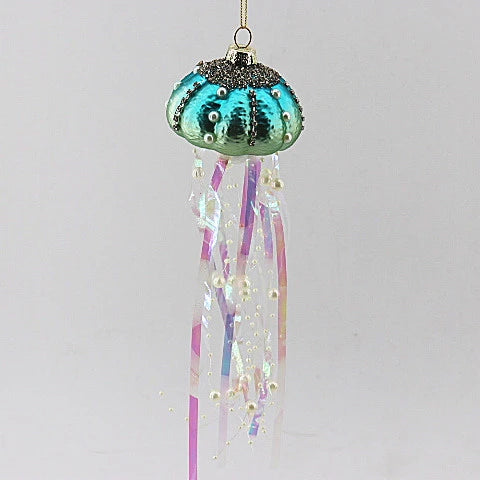 8.5cm Handmade Marine Organism Christmas Decoration Coloured Drawing Glass Jellyfish Hanging Ornaments Blow for New Year Party