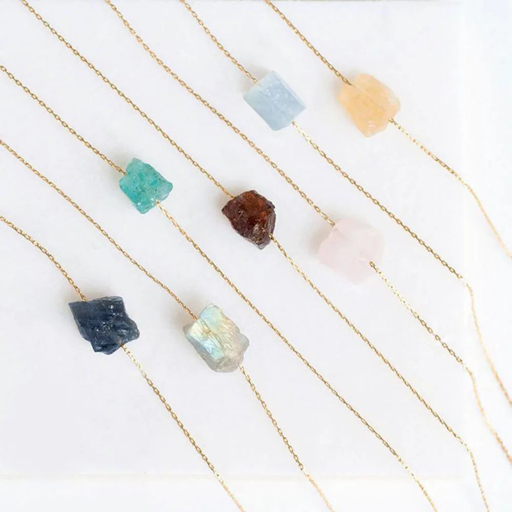 18inch Punk Irregular Natural Stone Necklaces Crystal Rose Pendant Quartz Necklace Womens