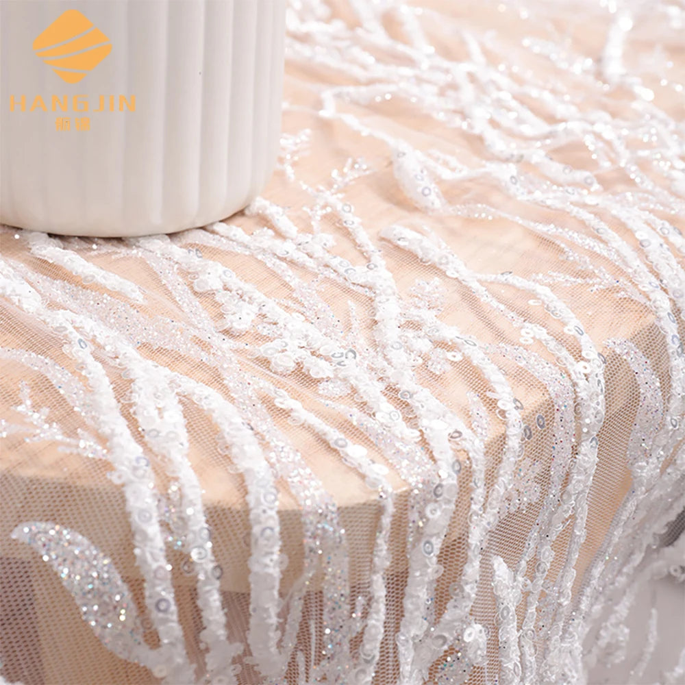 Glitter Tulle Mesh with Sequins Bridal Lace Fabric for Veils Wedding Dress White Wedding Fabric 3D Glitter Foam Tulle Lace