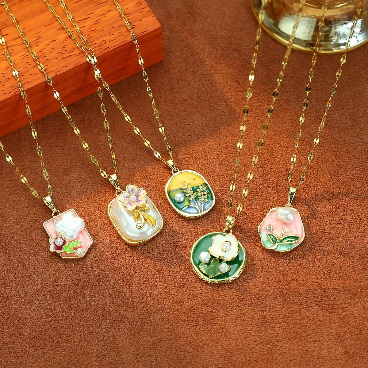 Monet Garden Pearl Necklace Vintage Oil Painting Style Rose/Flower Pendant DIY Sweater Chain Accessories Earrings Type