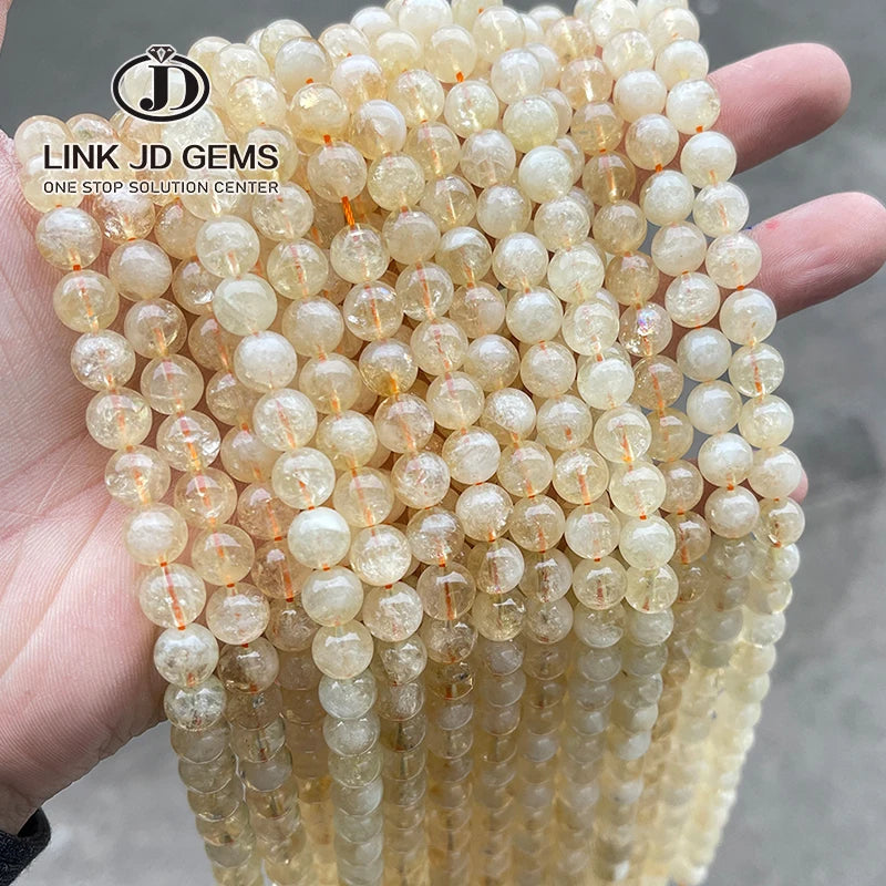 JD Wholesale 4-12mm Round Smooth Loose Clear Gemstone Beads 1A Natural Citrines Beads for Jewelry Making Diy
