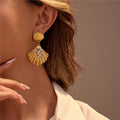 Simple Shell Coral Pendant Drop Earrings Gold and Silver Stitching Earrings Fashion Jewelry