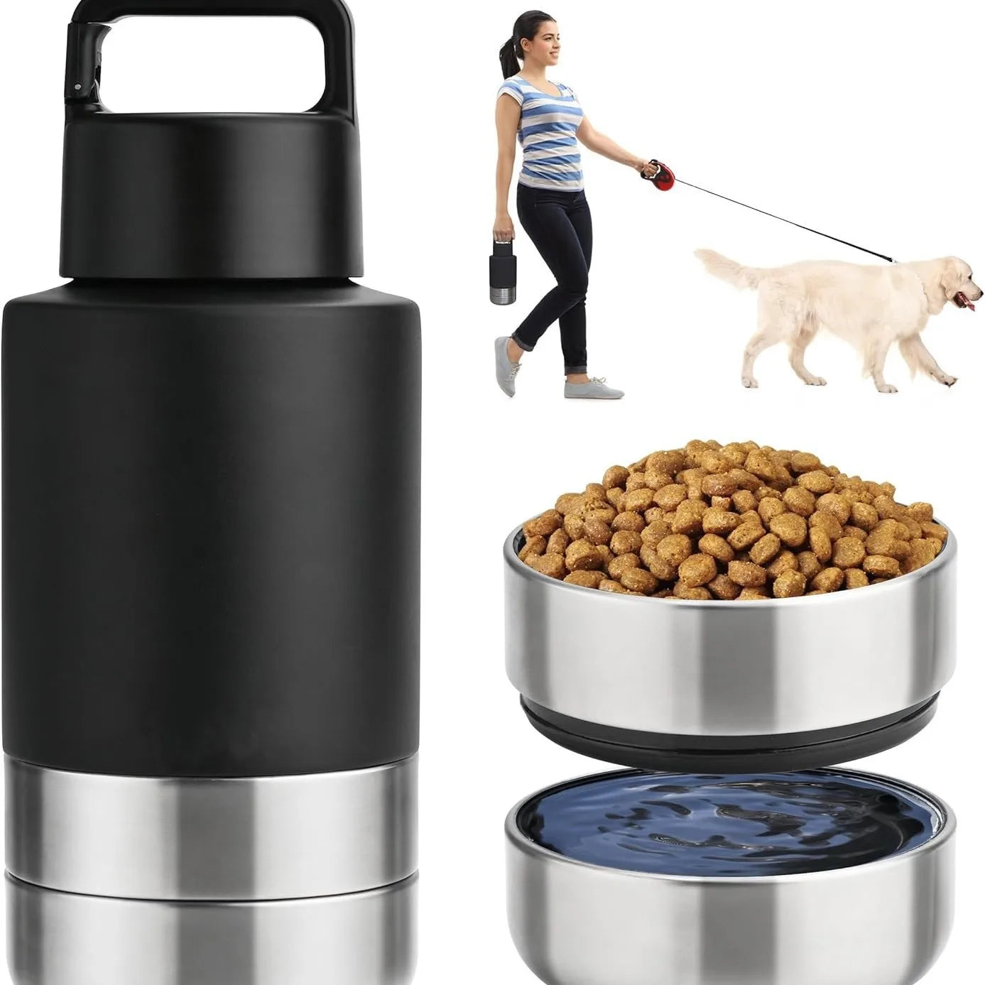 New Multi Color Stainless Steel 3-in-1 Portable Pet Insulated Cup Detachable for Pet Travel