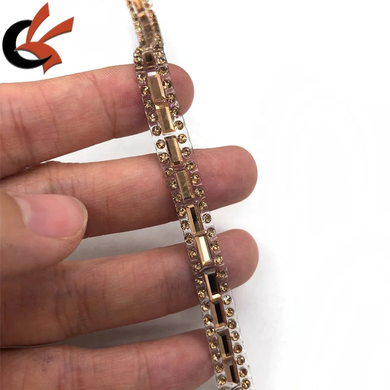 Light Colorado Topaz Glass Crystal Hotfix Rectangle Tape Rhinestone Trim for Shoes Garments Bags Dresses