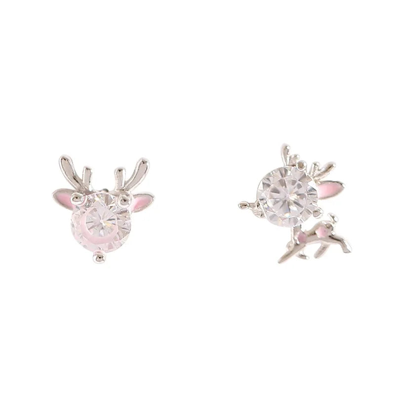 925 Sterling Silver Japanese Inlaid Crystal Milu Deer Earrings Women Cute Banquet Jewelry
