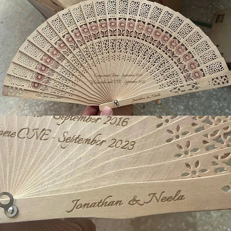 Personalized Engraved Wood Folding Hand Fan Wedding Gifts for Guests Souvenirs