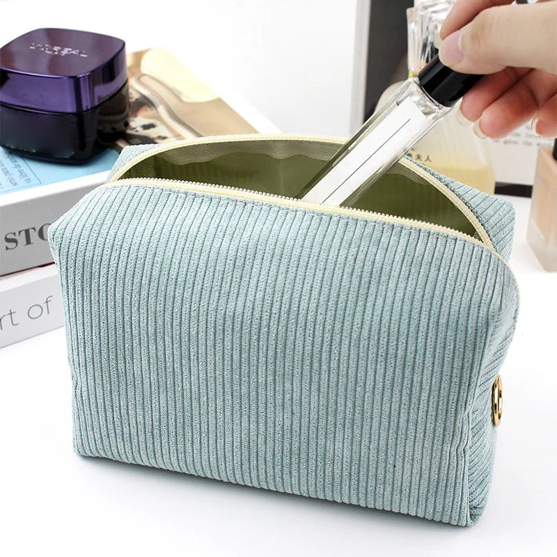 2024 New Large Capacity Pink Makeup Bag Portable Zipper Pouch Travel Organizer Toiletries Bag Corduroy Cosmetic Bags