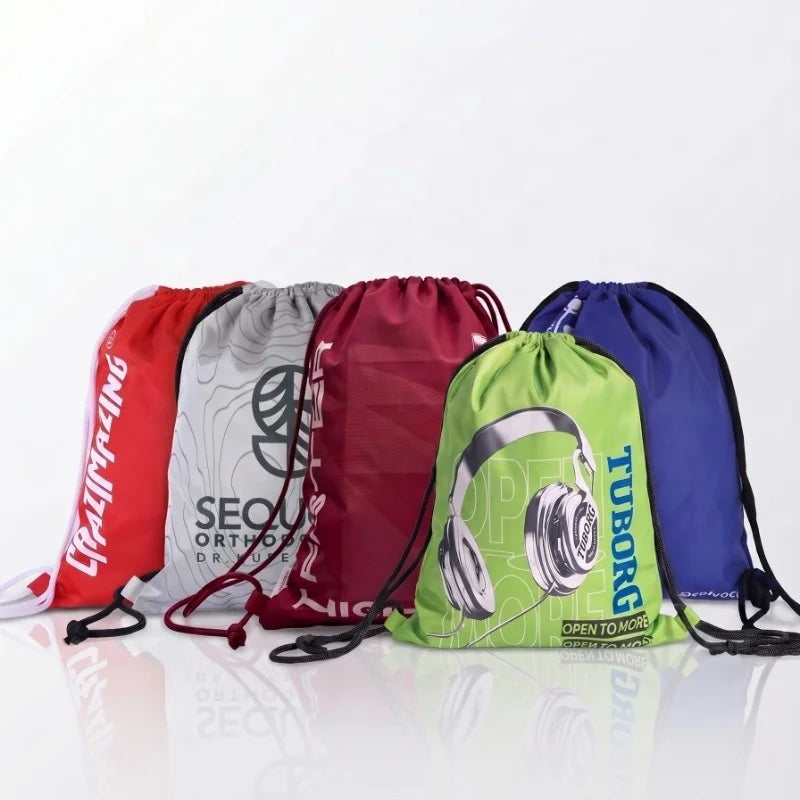 Dongguan OEM ODM Factory Customization Printed Logo Premium Polyester Drawstring Promotional Gifts Bags Draw String Backpacks