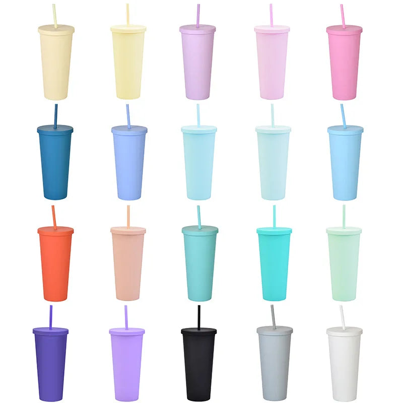 Eco-friendly Reusable Custom 16/24oz Skinny Cup Bpa Free Double Wall Matte Pastel Colored Acrylic Tumblers with Lid and Straw