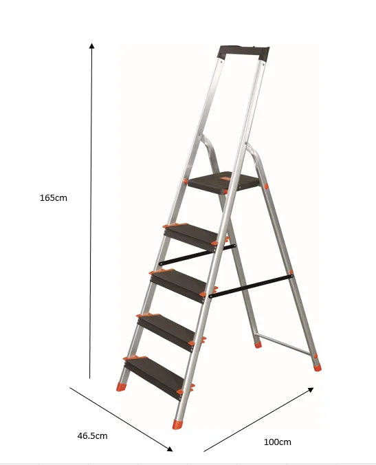 150kg Tool TrayHigh Quality Light and Convenient Folding Aluminum Foldable Step Ladders Stairs 5 Step