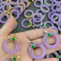 YL0101 Exquisite Natural Purple Jade Doughnut Pendant with 18K Gold Plated Brass Metal Accents for Necklace Making