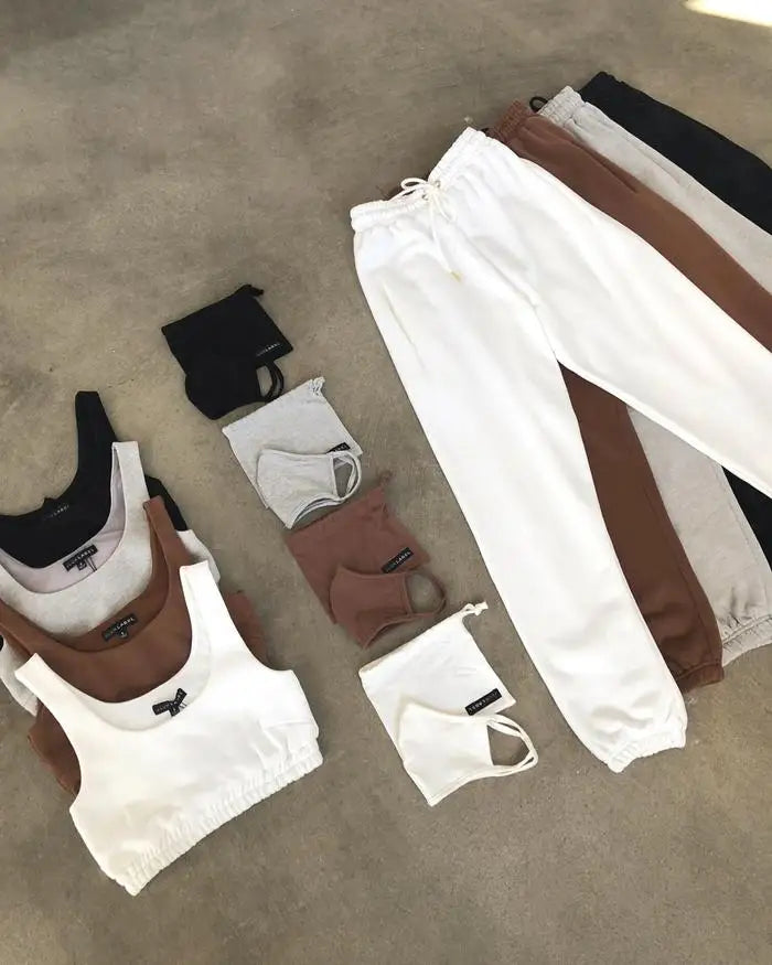 S003 Clothing Manufacturers Custom Logo 2 Piece Crop Top Two Piece Pants Set Comfy Cotton Workout Womens Jogger Set