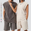 Plain Wholesale t Shirts Short Set Sweat 2 Piece Set Mens t Shirt and Shorts Sets Washed Oversize 100% Cotton Men Tshirt