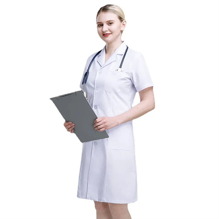 Professional Unisex Short Cuff Cotton Polyester Dentistry Hospital Uniforms Medical Science Doctor Nurse Wear White Lab Coat