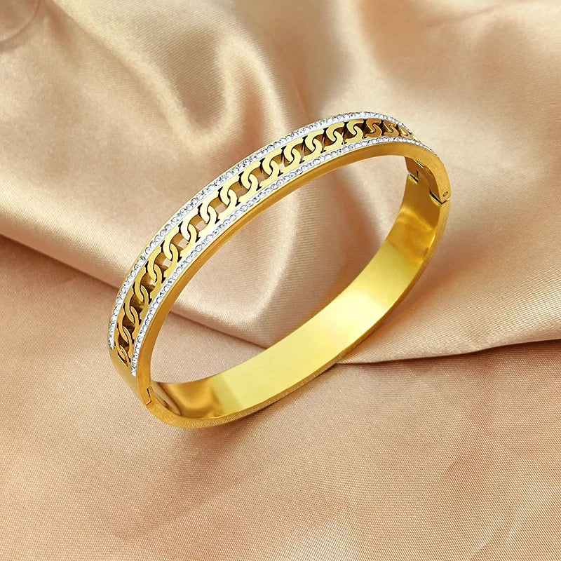 Nabest Stainless Steel Hollow Twists Rhinestone Bangles Jewelry 18K Gold Plated Minimalism Women Bracelet & Bangle